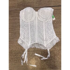 Vintage Goddess White‎ Lace Bustier W Garters SZ 38D NWT Made In USA Union